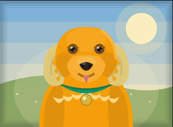 King Buddy, a Golden Retriever, beaming in a sunlit meadow.