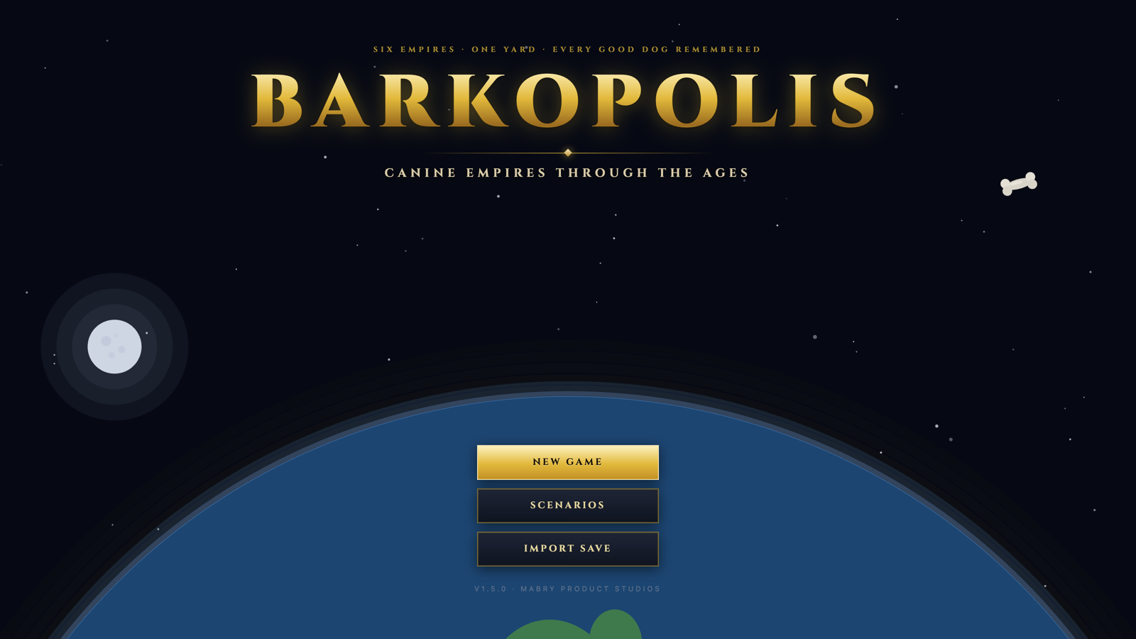 Title screen with live day-night sky.